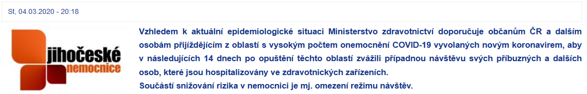 Jihoceske nemocnice omezeni navstev 2020 03 05.png